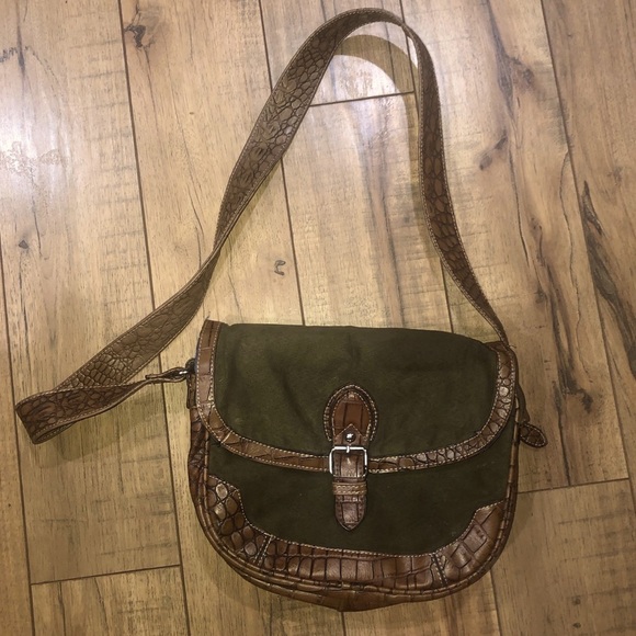 Messenger Style Purse army green suede with Leather accents - Picture 1 of 12
